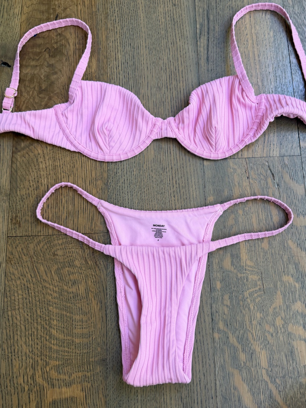 Monday Swim Light Pink Ribbed Bikini Set
